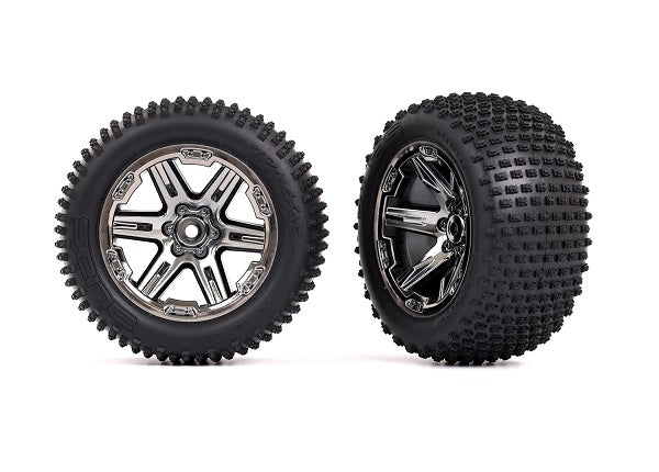 Traxxas 3772R Tires & Wheels, assembled, glued (2.8') (RXT black chrome Wheels, Alias Tires, foam Inserts) (2WD electric Rear) (2) (TSM Rated)