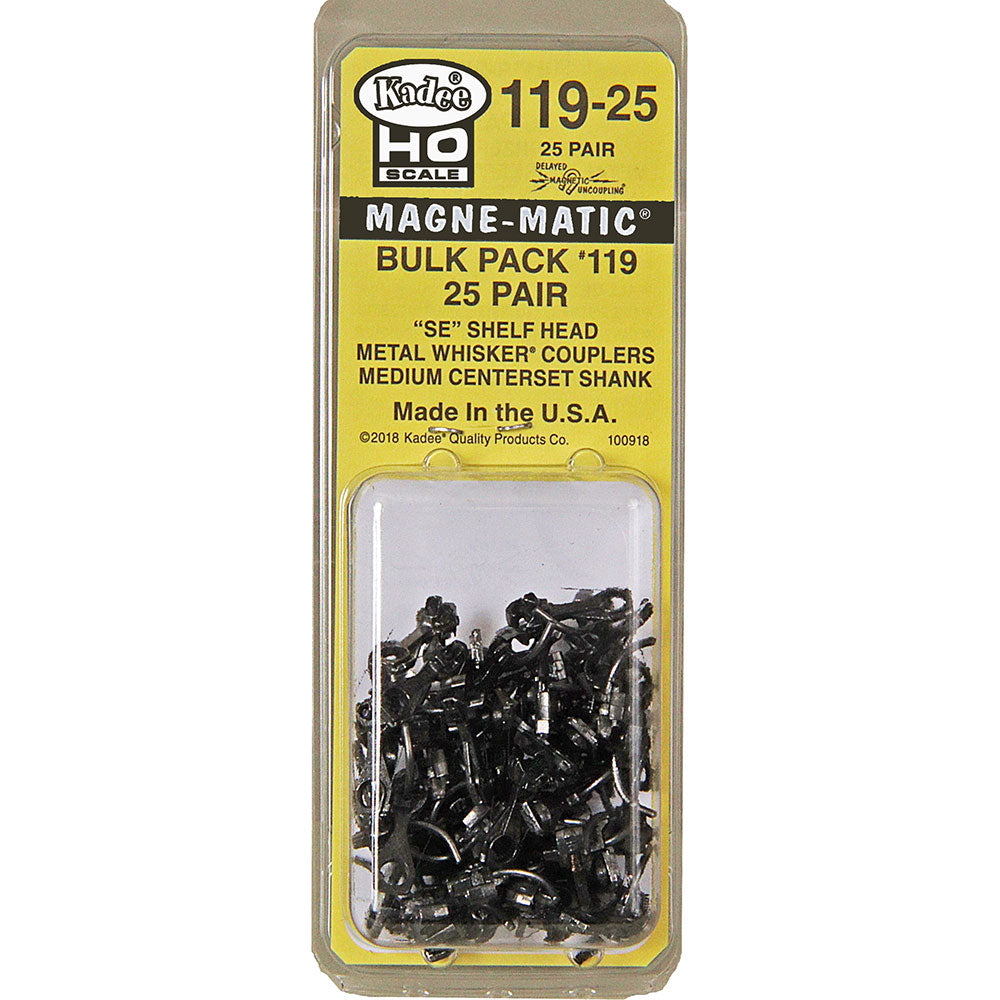 Kadee #119-25 Bulk Pack - 25 Pairs #119 SE Shelf Whisker(R) Metal Coupler -- Medium (9/32") Centerset Shank - 380-11925