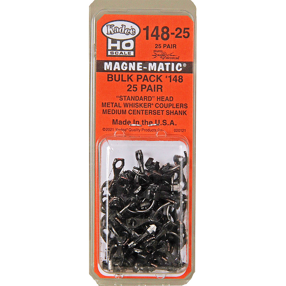 Kadee #148-25 Bulk Pack - 25 Pairs #148 Whisker(R) Metal Couplers -- Medium (9/32") Centerset Shank - 380-14825