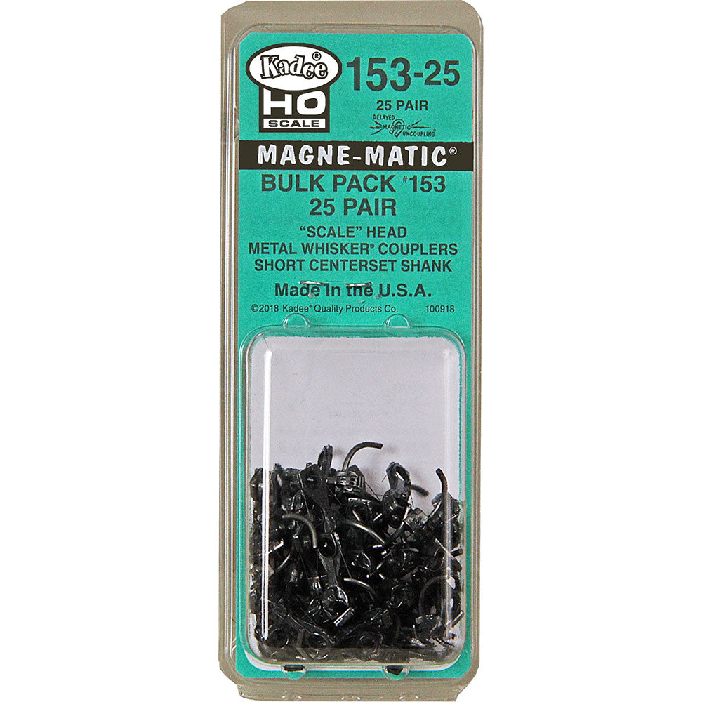 Kadee #153 Whisker(R) Scale Knuckle Couplers - Kit - Magne-Matic(R) -- Short 1/4" Centerset Shank - 25 Pair - 380-15325