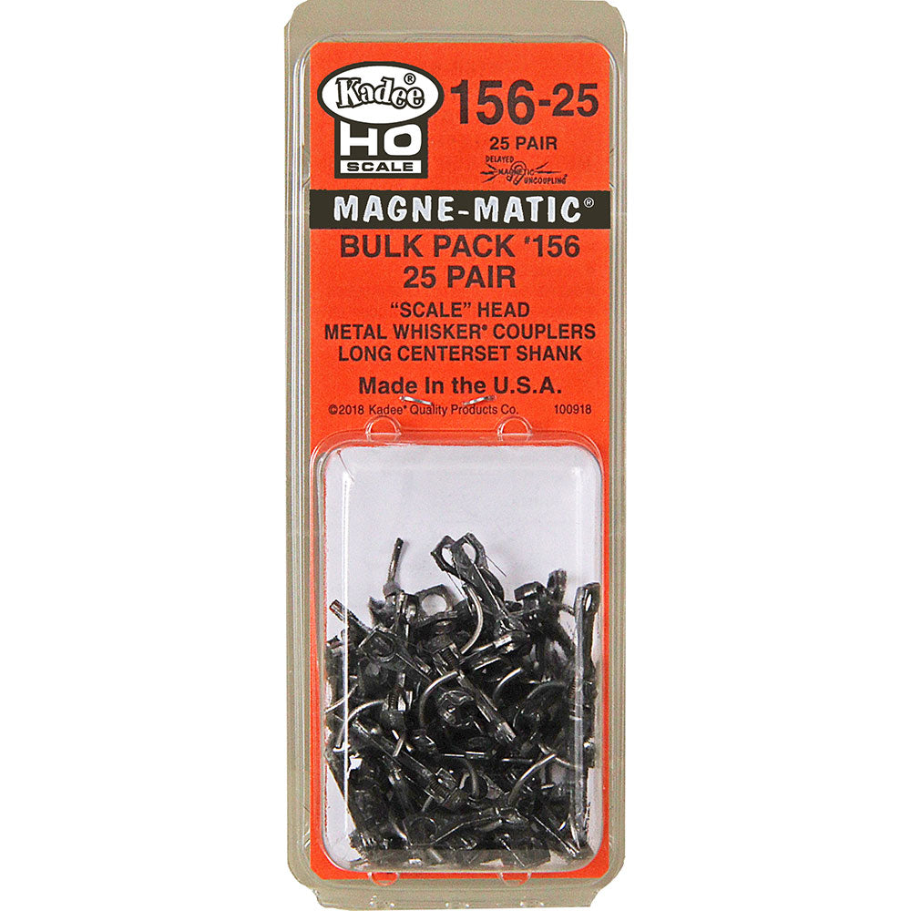 Kadee #156 Whisker(R) Scale Knuckle Couplers - Kit - Magne-Matic(R) -- Long Centerset Shank - 25 Pair - 380-15625