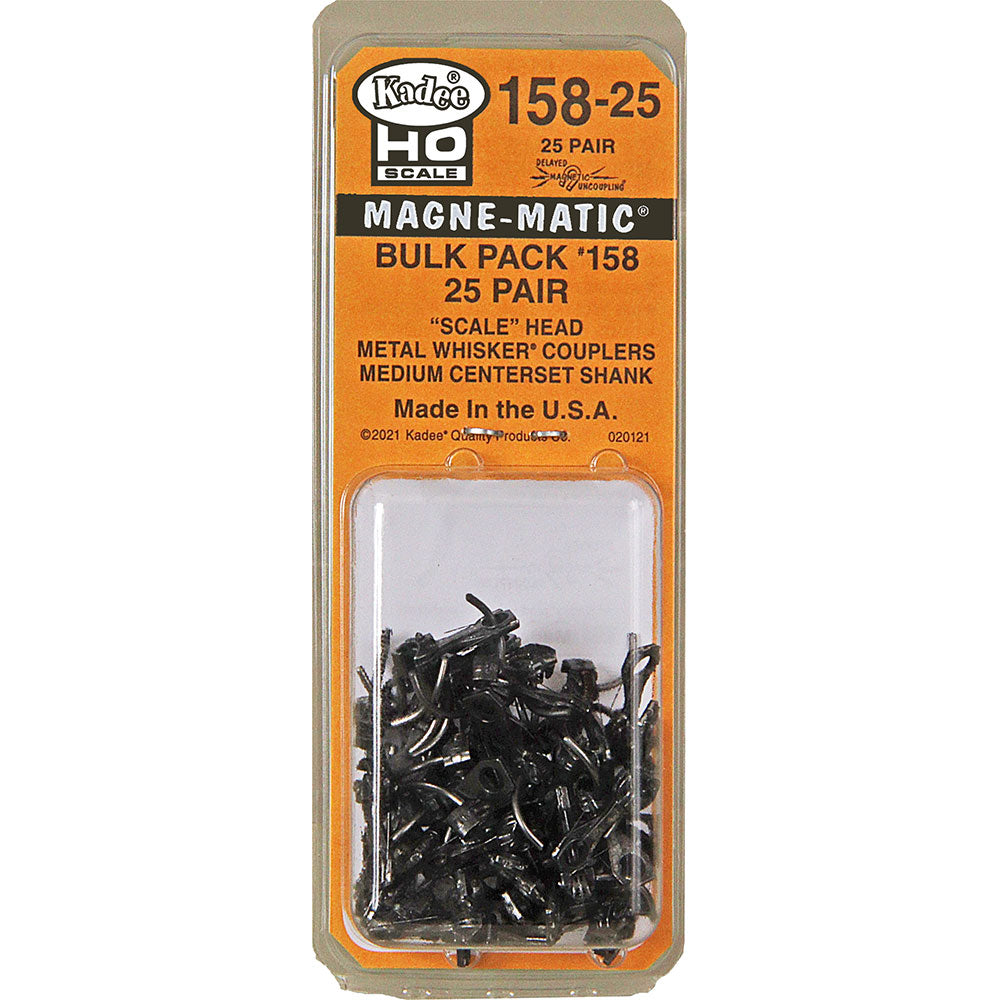 Kadee #158 Whisker(R) Scale Self-Centering Knuckle Couplers - Kit - Magne-Matic(R) -- Medium 9/32" Centerset Shank - No Draft Gear Boxes - 25 Pairs - 380-15825