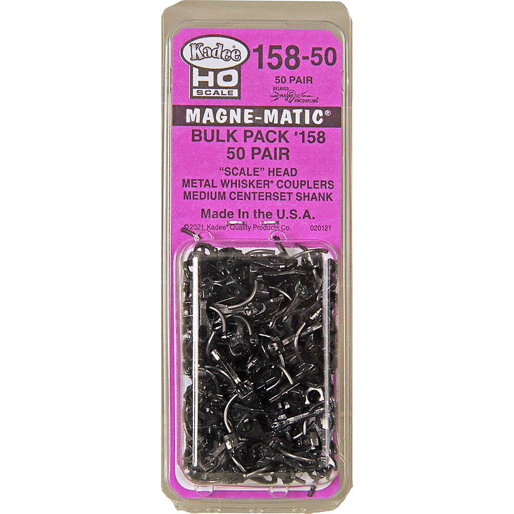 Kadee #158 Whisker(R) Scale Self-Centering Knuckle Couplers - Kit - Magne-Matic(R) -- Medium 9/32" Centerset Shank - No Draft Gear Boxes - 50 Pairs - 380-15850