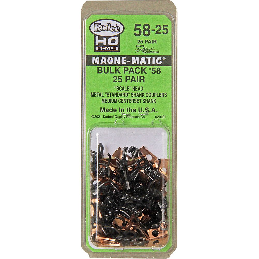 Kadee #58-25 Bulk Pack - 25 Pairs #58 Scale Metal Couplers -- Medium (9/32") Centerset Shank - 380-5825