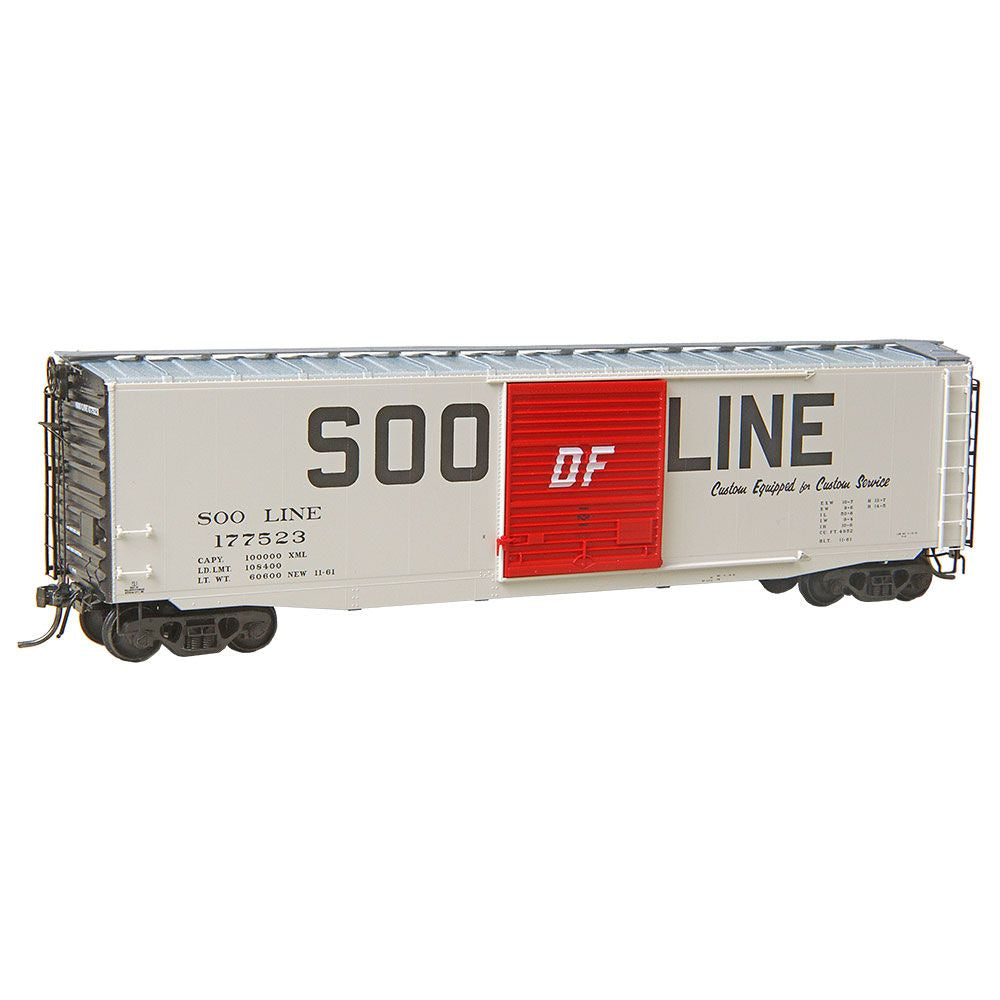 Kadee HO Pullman-Standard PS-1 50' Boxcar w/9' Door - Ready to Run -- Soo Line #177823 (As-Built 1961, light gray, red, black, Custom Equipped)
