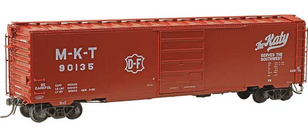 Kadee PS-1 50' Boxcar, 8' Doors - Ready to Run -- Missouri-Kansas-Texas #90135 (Boxcar Red, white, Southwest Slogan) - 380-6416