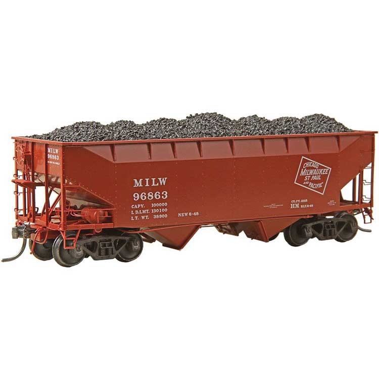 Kadee 50-Ton AAR Standard Offset 2-Bay Open Hopper w/Coal Load - Ready to Run -- Milwaukee Road #96863 (Boxcar Red, CMStP&P Logo) - 380-7526