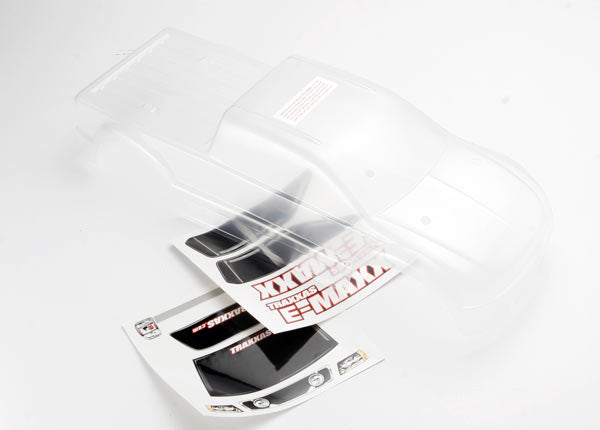 Traxxas 3912 Body , E-Maxx (long Wheelbase) (Clear , requires painting) / window , lights Decal Sheet - TRA3912