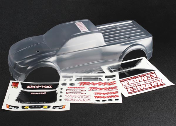 Traxxas 3915 Body , E-Maxx Brushless (Clear , requires painting) / Decal Sheet - TRA3915