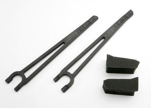 Traxxas 3927 Hold downs, battery, left & right (2)/ foam spacers (2) (fits standard battery packs) - TRA3927