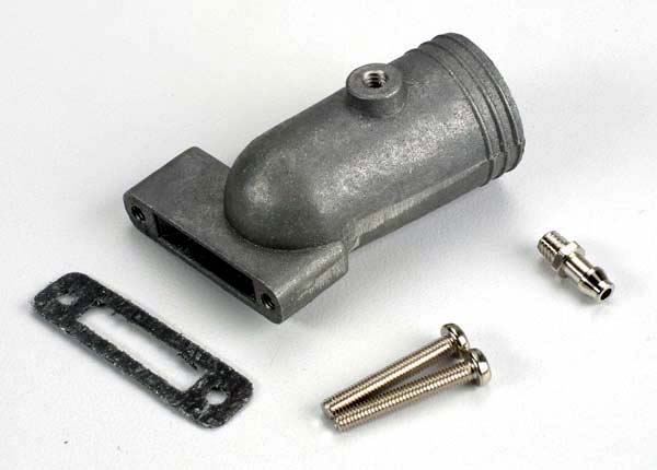 Traxxas 4055 Exhaust header/ header gasket/ pressure fitting/ fitting gasket/ header Screws (2)