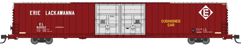 Bluford Shops N Pullman-Standard 86' Auto Parts Double-Door Boxcar - Ready to Run -- Erie Lackawanna #92094 (Post-1967, Boxcar Red, silver, white)