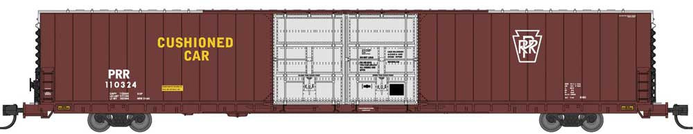 Bluford Shops N Pullman-Standard 86' Auto Parts Double-Door Boxcar - Ready to Run -- Pennsylvania Railroad #110219 (Tuscan, silver, yellow, white, black ends)