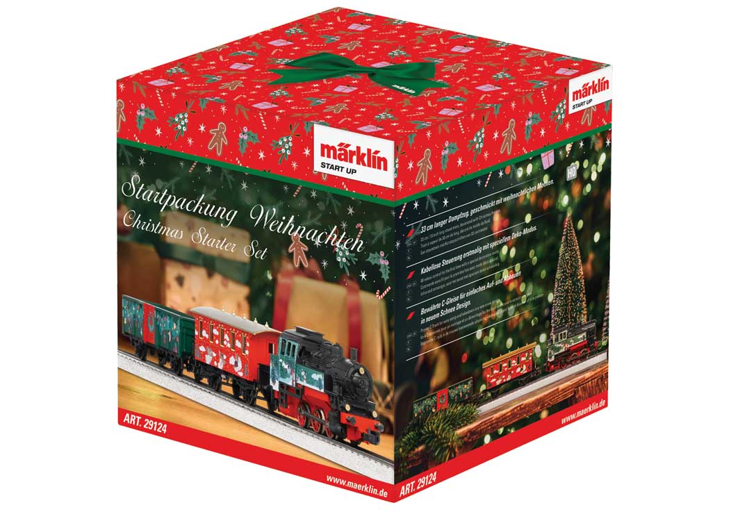 Marklin 29124 HO Christmas Starter Set - 3-Rail - Digital - Start Up -- 0-6-0T, 3 Cars, Snowy C-Track Oval, Controller, Power Pack