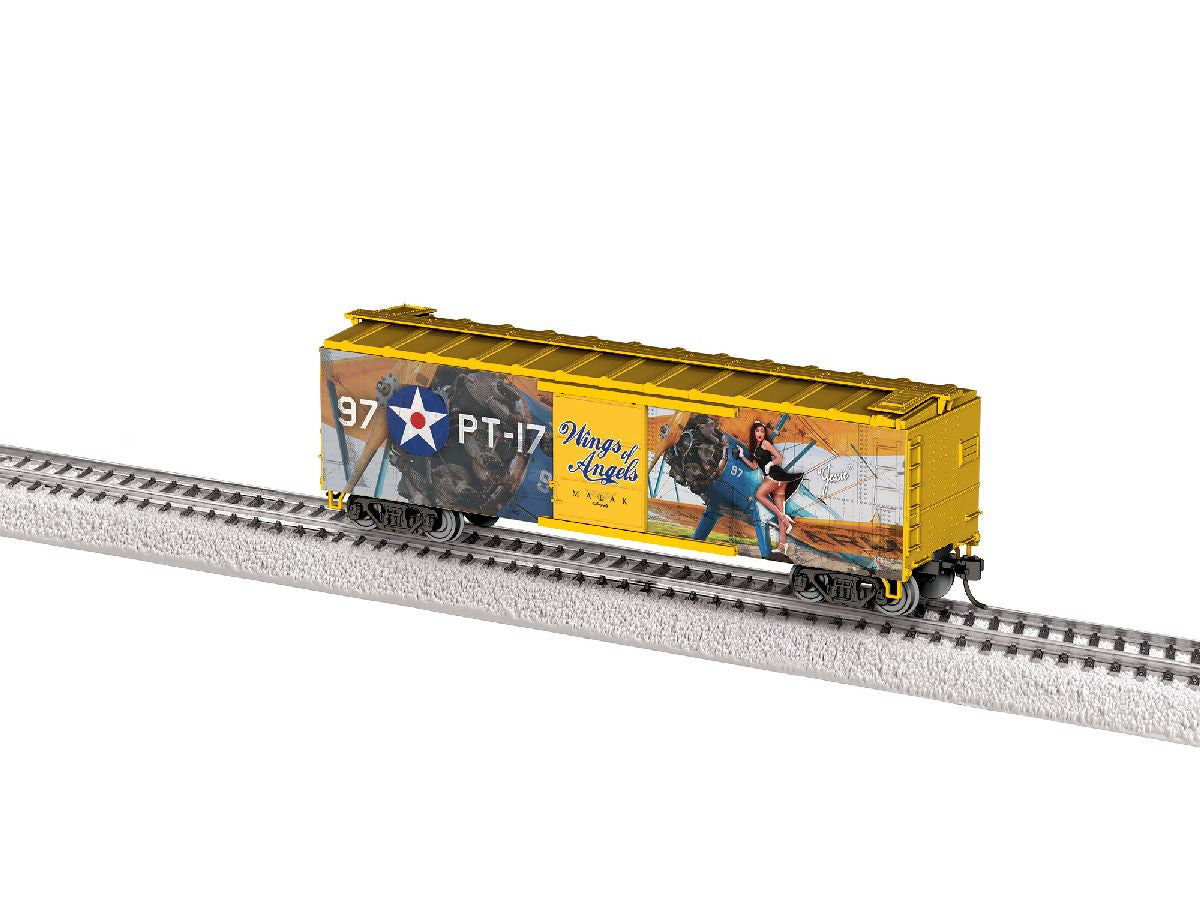 Lionel HO 2654140 40' Steel Flat-End Boxcar - Ready to Run -- Wings of Angels (Jessie, gold, Military Pin-Up Model Graphics)