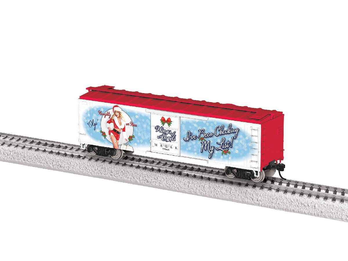 Lionel HO 2654150 40' Steel Flat-End Boxcar - Ready to Run -- Wings of Angels (Christmas, Olga, white, red, Military Pin-Up Model Graphics