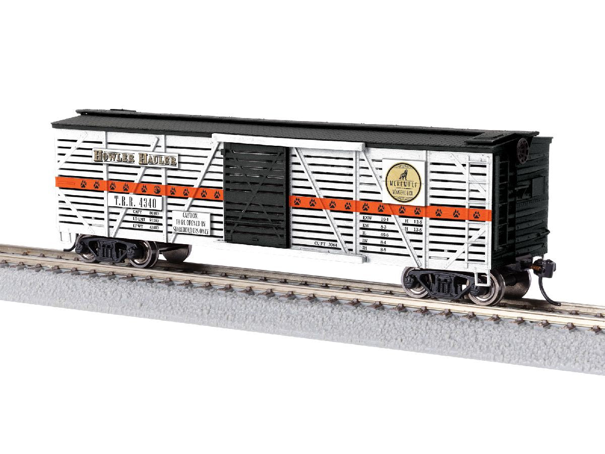 Lionel HO 2654340 40' Stock Car w/Sounds - Ready to Run -- Halloween Werewolf #4340 (white, black, orange)
