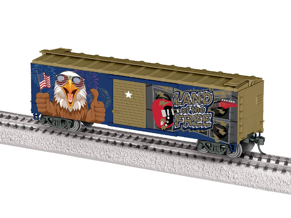 Lionel HO 2654410 40' Steel Flat-End Boxcar with Sound - Ready-to-Run -- Screaming Eagle (blue, gold, red, Eagle Graphic)