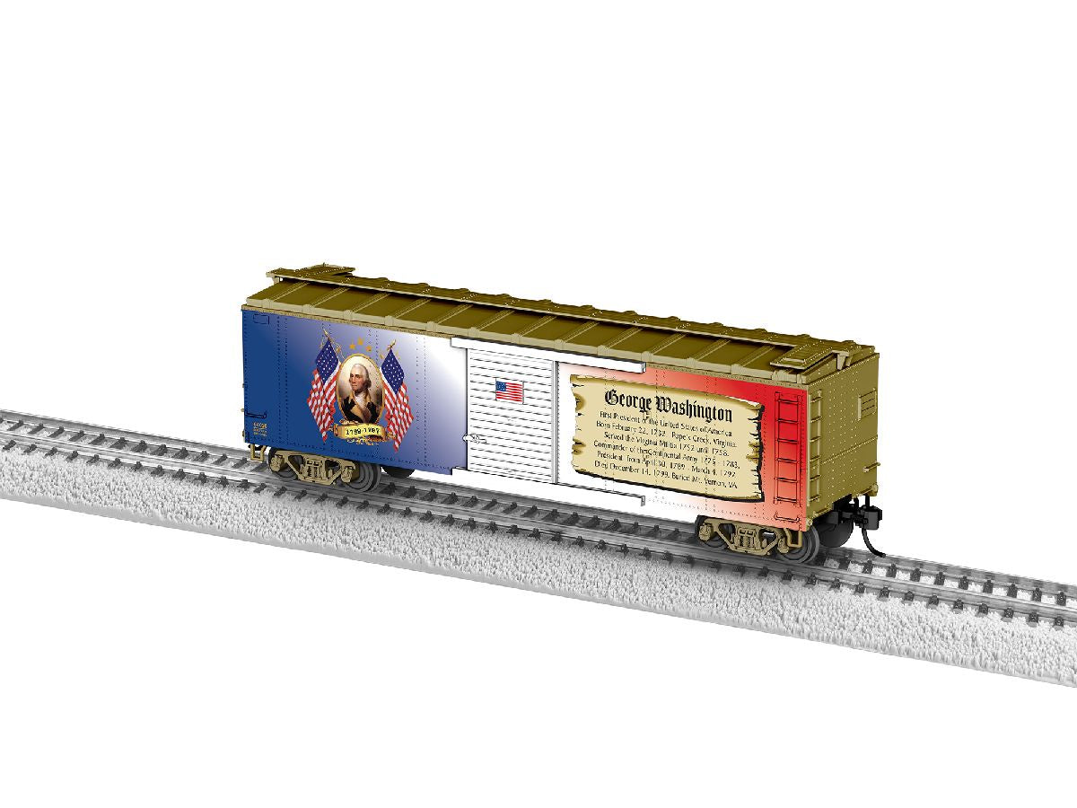 Lionel HO 2664020 40' Steel Flat-End Boxcar - Ready to Run -- President Washington (gold, blue, white, red)