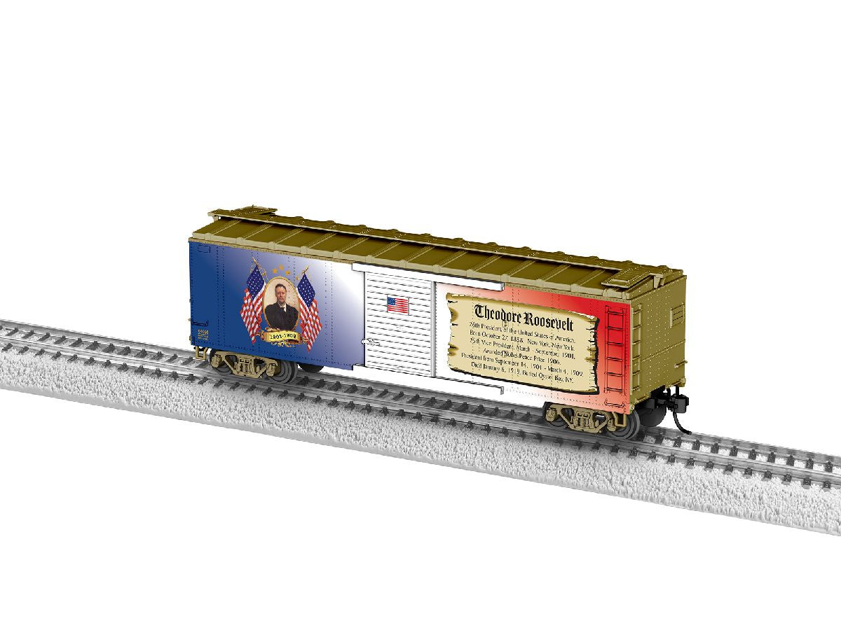 Lionel HO 2664050 40' Steel Flat-End Boxcar - Ready to Run -- President Roosevelt (gold, blue, white, red)