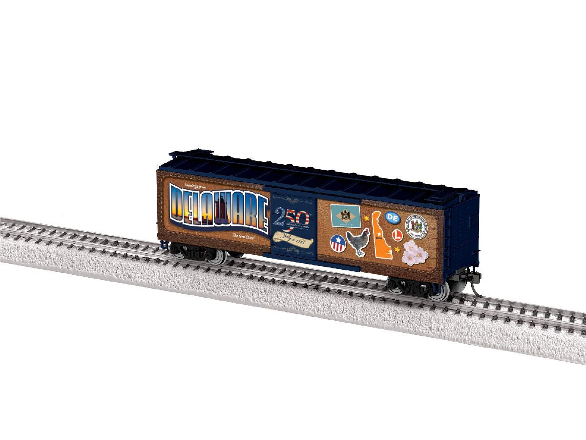 Lionel HO 2664160 40' Steel Flat-End Boxcar - Ready to Run -- Delaware - 50 State Series (brown, blue, 250th America Celebration)