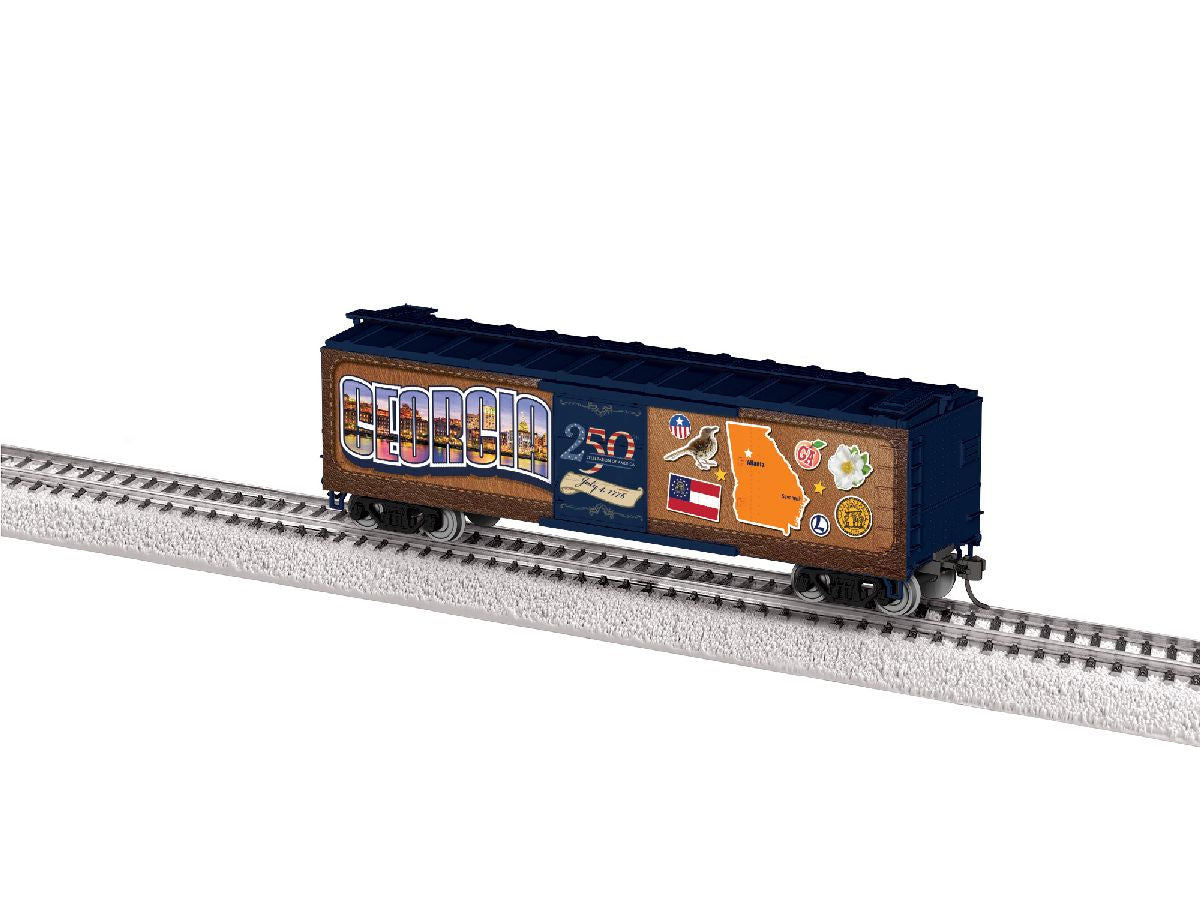 Lionel HO 2664190 40' Steel Flat-End Boxcar - Ready to Run -- Georgia - 50 State Series (brown, blue, 250th America Celebration)