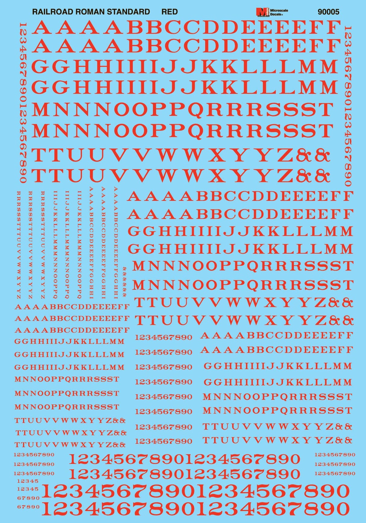 Microscale Decals Alphabets & Numbers - Railroad Roman -- Red