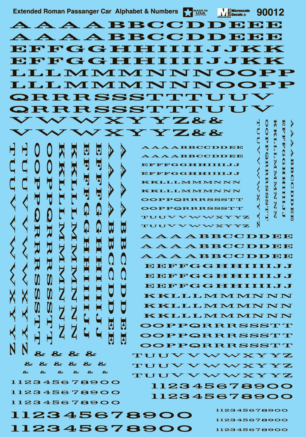 Microscale Decals Alphabets & Numbers - Extended Roman (Passenger Cars) -- Black