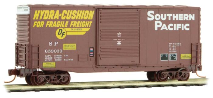 Micro-Trains Pullman-Standard 40' Hy-Cube Boxcar - Ready to Run -- Southern Pacific 659039 (Boxcar Red, yellow, white, Hydra Cushion DF Marking - 489-10100061