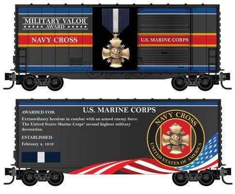 Micro-Trains Modified P-S 40' Hy-Cube Boxcar - Ready to Run - Military Valor Award Car -- Navy Cross: U.S. Marine Corps - 489-10100768