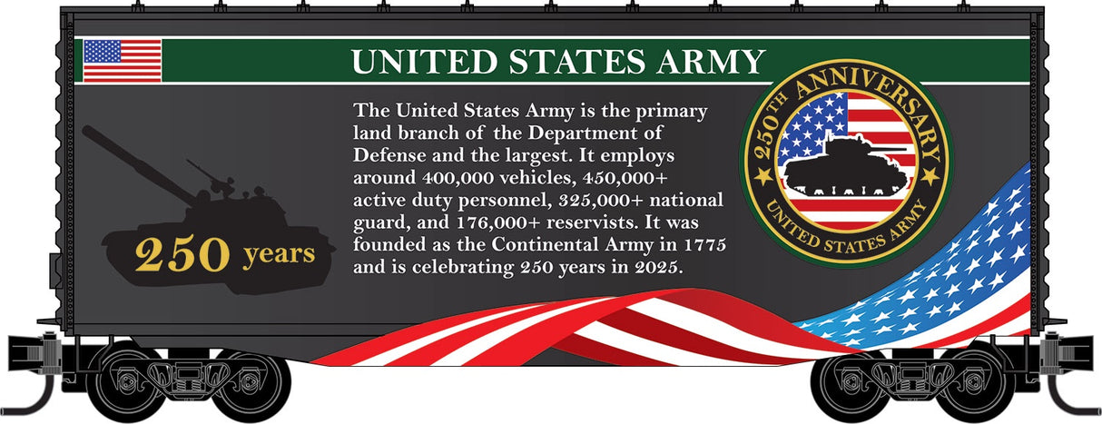 Micro-Trains 101 00 841 N 40' Hi-Cube Boxcar with Picture Panel - Ready to Run -- U.S. Army Anniversary Car