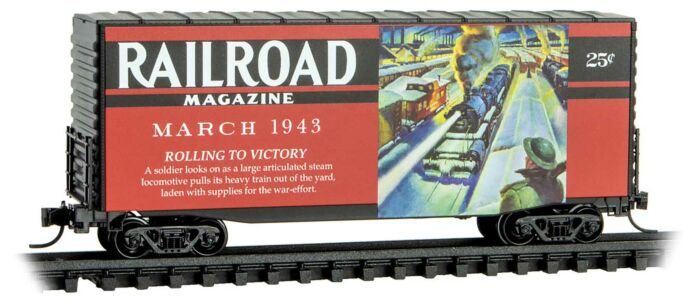 Micro-Trains Pullman-Standard 40' Hy-Cube Boxcar - Ready to Run -- Railroad Magazine March 1943 (red, black, Days Gone By #1) - 489-10100880