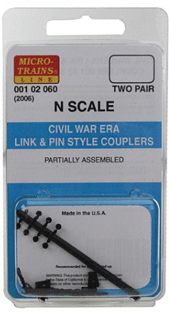 Micro-Trains N Scale Body Mount Couplers -- Link & Pin Style  2 Pair