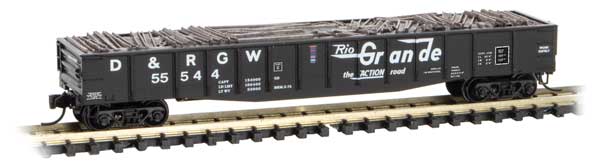 Micro-Trains 50' 15-Panel Fixed-End Fishbelly-Side Gondola - Ready to Run -- Denver & Rio Grande Western 55544 (black, white, Flying Grande Logo) - 489-10500311