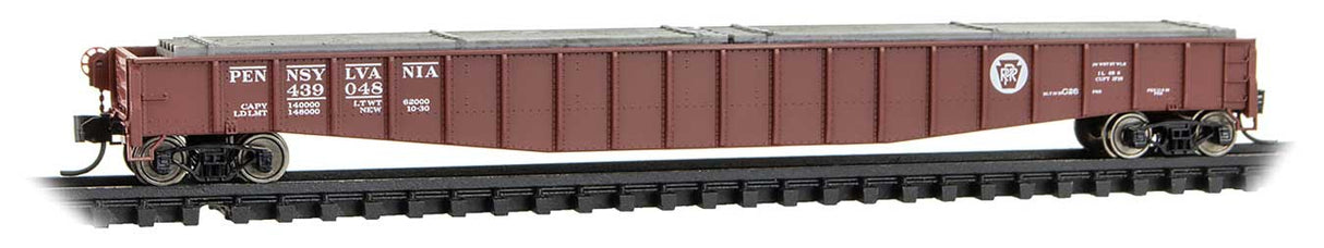 Micro-Trains N 65' Mill Gondola with Drop Ends and H-Beam Load - Ready to Run -- Pennsylvania Railroad #439048 (Tuscan, Circle Keystone)