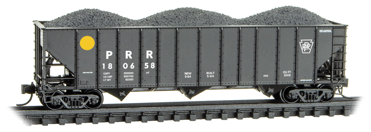 100-Ton 3-Bay Ribside Open Hopper w/Coal Load - Ready to Run -- Pennsylvania Railroad #180658 (black, yellow circle, plain Keystone)