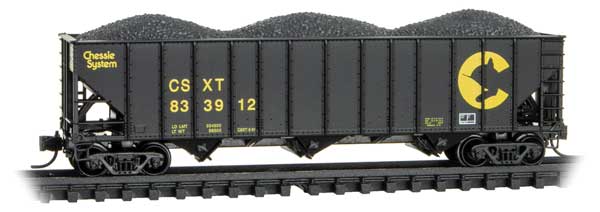 Micro-Trains 100-Ton 3-Bay Ribside Open Hopper w/Coal Load - Ready to Run -- CSX #833912 (Relettered Ex-Chessie, black, yellow) - 489-10800441