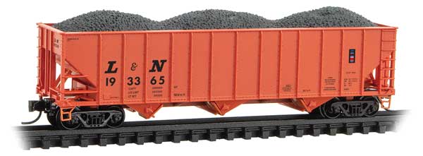 Micro-Trains 100-Ton 3-Bay Ribside Open Hopper w/Coal Load - Ready to Run -- Louisville & Nashville #193365 (orange, black) - 489-10800471