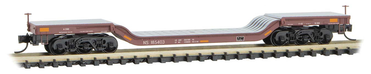 Micro-Trains Heavyweight 6-Axle Depressed-Center Flatcar - Ready to Run -- Norfolk Southern 185403 (Boxcar Red, gray deck, yellow conspicuity marks) - 489-10900171