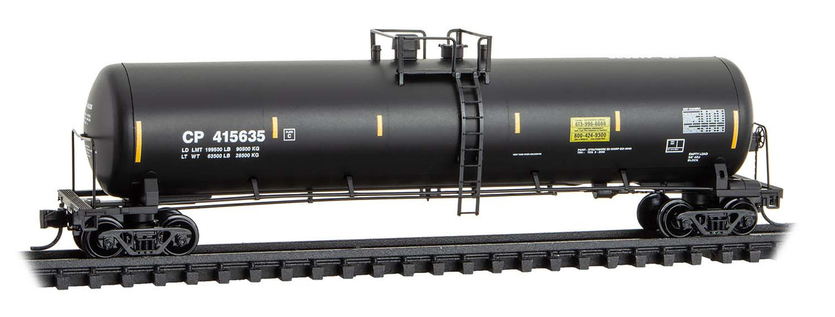 Micro-Trains N 56' General-Service Tank Car - Ready to Run -- Canadian Pacific #415635 (black, yellow conspicuity marks)