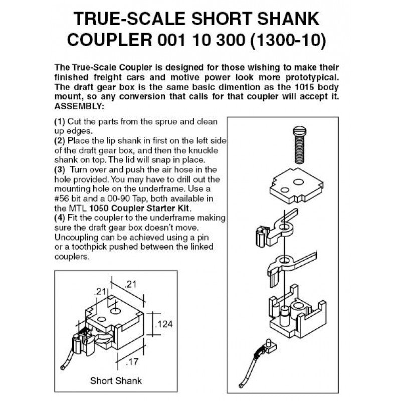 Micro-Trains N Scale True-Scale Coupler -- Short Shank pkg(20) (black)