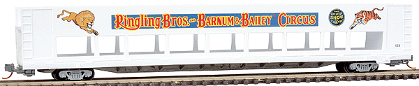 Micro-Trains Modified Bi-Level Auto Rack - Ready to Run -- Ringling Bros. and Barnum & Bailey(TM) #84710 (1970s Blue Train, silver) - 489-11200720