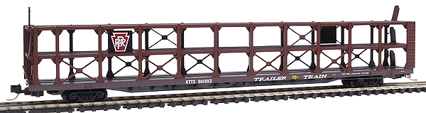 Rail Rod Open Auto Racks Micro-Trains 89' Tri-Level Open Auto Rack w/New crossbracing -- Pennsy ...