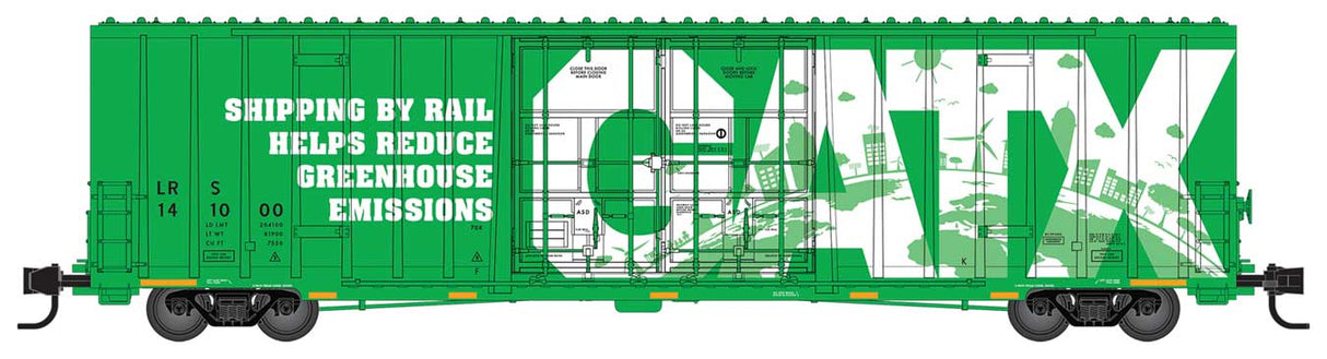 Micro-Trains 60' Rib-Side, Double-Plug-Door High-Cube Boxcar - Ready to Run -- General American Transportation Corp. LRS #141000 (green, white, Greenhouse)