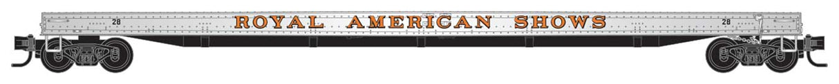 Micro-Trains 70 Warren Circus Flatcar - Ready to Run -- Royal American Shows #28 (silver, red) - 489-13900011