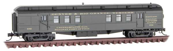 Micro-Trains Pullman Heavyweight 60' Railroad Post Office - Ready to Run -- Denver & Rio Grande Western 632 (Pullman Green, black) - 489-14000390