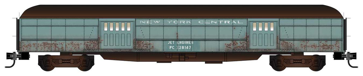 Micro-Trains 147 44 610 N Pullman Heavyweight 70' Baggage Car with 4-Wheel Trucks - Ready to Run -- Penn Central #28147 (Ex-NYC, Weathered Jade Green, Jet Engine Service)