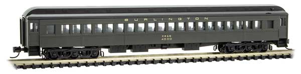 Micro-Trains 78' Heavyweight Single-Window Coach - Ready to Run -- Chicago, Burlington & Quincy 4500 (Pullman Green, black) - 489-16000030