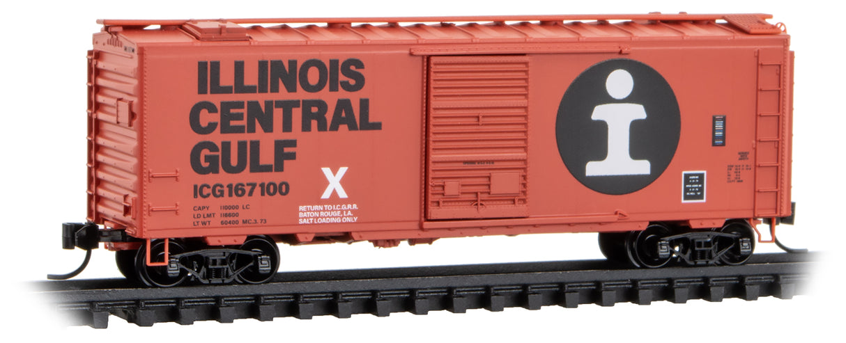 Micro-Trains N 40' Single-Door Boxcar - Ready to Run -- Illinois Central Gulf #167100 (orange, black, white, Large Rail Logo)