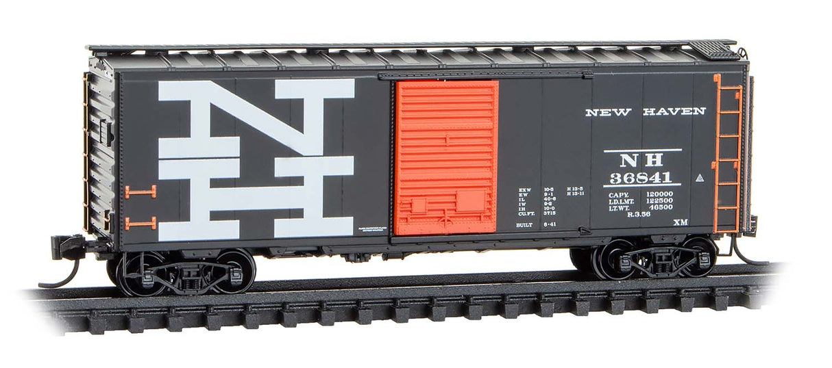 Micro-Trains 020 00 557 N 40' Single-Door Boxcar - Ready to Run -- New Haven #36841 (1956 Scheme, black, Vermillion, white, Large NH)
